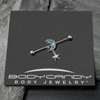 14G Blue CZ Gem Moon Dangle Star Industrial Barbell 38mm