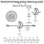 14G Clear CZ Gem Moon Dangle Star Industrial Barbell 38mm