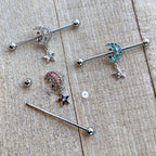 14G Clear CZ Gem Moon Dangle Star Industrial Barbell 38mm