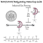 14G Pink CZ Gem Moon Dangle Star Industrial Barbell 38mm