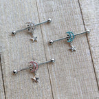 14G Pink CZ Gem Moon Dangle Star Industrial Barbell 38mm