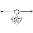 14G Yellow CZ Gem Heart Flower Butterfly Project Bar 38mm
