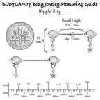 14G 9/16 Clear CZ Gem Starry Saturn Dangle Nipple Ring Set