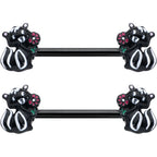 14G 9/16 Black Funky Skunk Barbell Nipple Ring Set