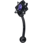16G 5/16 Purple Gem Black Scrolling Hearts Curved Eyebrow Ring