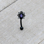 16G 5/16 Purple Gem Black Scrolling Hearts Curved Eyebrow Ring