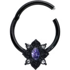 16G 3/8 Purple Gem Black Scrolling Hearts Hinged Segment Ring