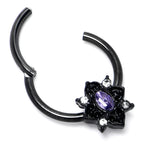 16G 3/8 Purple Gem Black Scrolling Hearts Hinged Segment Ring