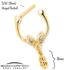 16G 5/16 Clear Gem Gold Hue Seeing Money Dangle Cartilage Clicker
