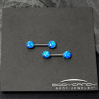 14G 1/2 Blue Synthetic Opal Threadless Barbell Nipple Ring Set