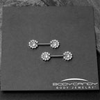 14G 9/16 Clear CZ Gem Flower Threadless Barbell Nipple Ring Set