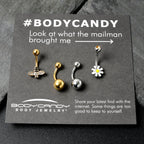 Clear Yellow Gem Gold Tone Bee Flower Belly Ring Set of 4