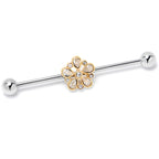 14G Clear Gem Filigree Flower Fantasy Industrial Barbell 38mm