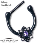 16G 5/16 Purple Gem Black Scrolling Hearts Cartilage Clicker