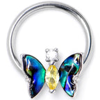 16G 3/8 Yellow Clear Gem Dark Butterfly BCR Captive Ring