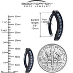 14G 3/8  Black Implant Grade Titanium CZ Paved Hinged Hoop Belly Ring