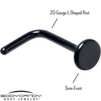 20G 1/4 Black ASTM F-136 Implant Grade Titanium 3mm Disc End L Shape Nose Ring