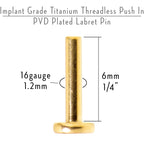 16G 1/4 Gold Tone ASTM F-136 Implant Grade Titanium Threadless Post Only Labret