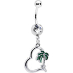 Clear Gem Palm Tree Love Heart Dangle Belly Ring