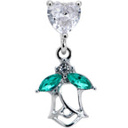 16G 1/4 Clear CZ Gem Heart And Rose Dangle Cartilage Earring