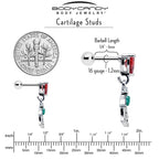 16G 1/4 Red CZ Gem Heart And Rose Dangle Cartilage Earring