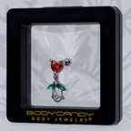 16G 1/4 Red CZ Gem Heart And Rose Dangle Cartilage Earring