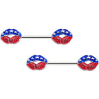 14G 9/16 Patriotic Kissy Lips Barbell Nipple Ring Set