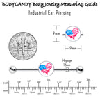 14G Heart Flag Patriotic Industrial Barbell 38mm