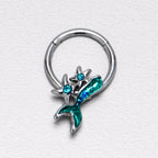 16G 3/8 Blue Gem Green Mermaid Tail Stars Hinged Segment Ring