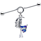 14G Clear Gem Floral Mermaid Moon Dangle Project Bar 38mm