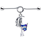 14G Clear Gem Floral Mermaid Moon Dangle Project Bar 38mm