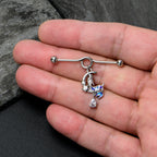 14G Clear Gem Floral Mermaid Moon Dangle Project Bar 38mm