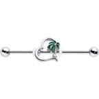 14G Clear Gem Palm Tree Love Heart Industrial Barbell 38mm