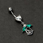 Clear CZ Gem Heart And Rose Dangle Belly Ring