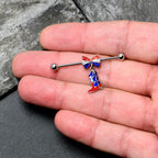 14G Red Blue Gem Bow Cowboy Boot Patriotic Industrial Barbell 38mm