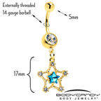 Clear Blue Gem Gold Tone Starry Glam Dangle Belly Ring