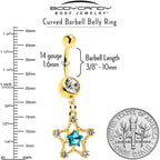 Clear Blue Gem Gold Tone Starry Glam Dangle Belly Ring