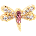 20G 1/4 Pink Clear Gem Dragonfly Drama L Shape Nose Ring