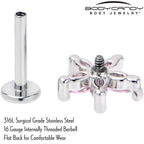 16G 5/16 Pink CZ Gem Flower Fantastic Internally Threaded Labret