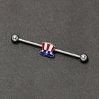 14G Patriotic Uncle Sam Top Hat Industrial Barbell 38mm