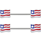14G 9/16 Patriotic Flag Barbell Nipple Ring Set