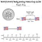14G 9/16 Patriotic Flag Barbell Nipple Ring Set