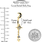 Clear Gem Gold Tone Celestial Glam Dangle Double Mount Belly Ring