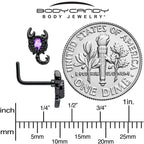 20G 7mm Purple Gem Black Goth Scorpion L Shape Nose Ring