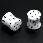 White Acrylic Retro Dots Black Double Flare Plug Set  6mm to 20mm Sizes