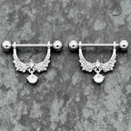 14G 9/16 Clear CZ Gem Alluring Wings Dangle Nipple Ring Set