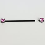 14G Pink Gem Black Forward Facing Internally Threaded Industrial Barbell 38mm