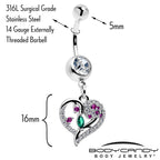 Emerald Passion CZ Gem Heart Dangle Belly Ring