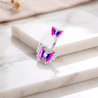 Clear Gem Butterfly Pink Blue Double Mount Belly Ring
