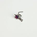 20G 7mm Clear Gem Purples Dazzling Butterfly L Shape Nose Ring